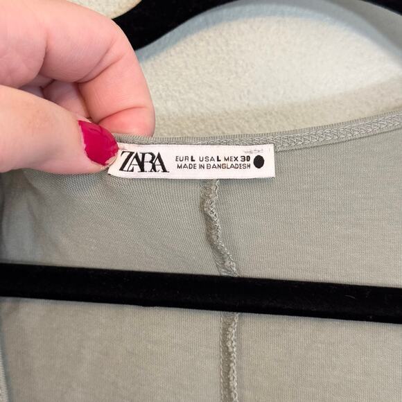 Zara Jumpsuit Women Large Casual Sleeveless Relaxed Cotton Pull On Sage Green - Picture 6 of 6